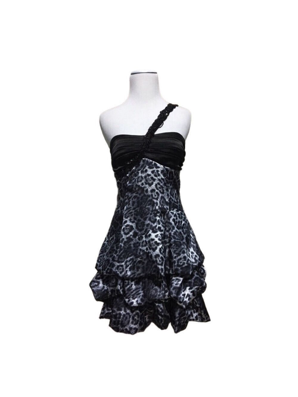 TABOO one shoulder animal print bubble skirt dress Jr 5/6 tiered bubble skirt